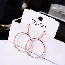 YUN RUO 2019 Fashion Personality Crystal Round Stud Earring Woman Rose Gold Color Titanium Steel Jewelry Birthday Gift Not Fade 2024 - buy cheap