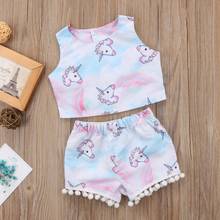 Fashion Unicorn Baby Girls Kids Clothes Sets  Summer Sleeveless Cotton T-Shirt Tops Short Pants Outfits Set Clothes 2024 - buy cheap
