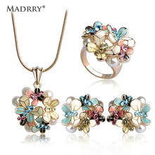 Madrry Fashion Dubai Jewelry Sets Gold Color Enamel Flower Pendant Necklace Earrings Ring For Women Simulated-pearl Anel Schmuck 2024 - buy cheap