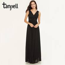 Tanpell v neck backless evening dress cheap black a line floor length dress women prom crystal pleats long formal evening dress 2024 - buy cheap