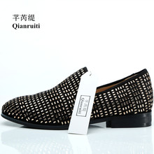 Qianruiti Spring Men Flock Shoes Golden Studs Slip-on Men Shoes Prom Wedding Vintage Style Male Casual Shoes for Men EU39-47 2024 - buy cheap