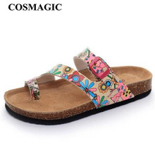 COSMAGIC 2020 New Summer Printed Beach Cork Slippers Casual Women PU Leather Non-slip Flip Flops Shoe 2024 - buy cheap