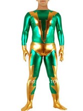 Traje zentai apertado metálico brilhante verde & dourado 2024 - compre barato