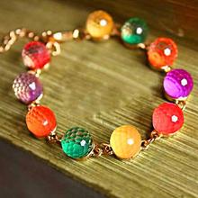 Brazalete con cuentas de caramelo de colores para mujer, brazalete de cadena de cristal de tono dorado, pulsera para mujer 2024 - compra barato