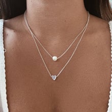 Simple Korean Double Layer Simulated Pearl Love Heart Pendant Necklaces Women Vintage Geometric Clavicle Necklace Jewelry YN484 2024 - buy cheap