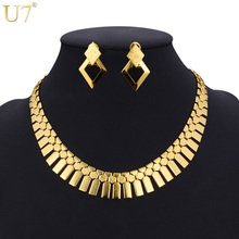 U7 Dubai-Conjunto de joyería para mujer, pendientes grandes de oro, Gargantilla, collar, geometría, moda, disfraz africano etíope, joyería S460 2024 - compra barato