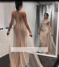 2019 New Arrival Luxury Sleeveless Evening Dress Dubai Backless With Cape Holiday Women Wear Formal Party Prom Gown Custom Made 2024 - buy cheap