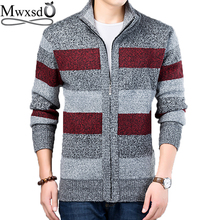 Mwxsd brand Autumn winter casual Mens Korean warm cashmere cardigan sweater Men Slim Fit Striped Jumpers thick knitted jacket 2024 - buy cheap