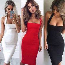 Women Skinny Halter Summer Party Dress Size 6-14 Women Ladies Bodycon Dresses Pencil Sleeveless 2024 - buy cheap