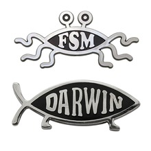 Flying Spaghetti  FSM and Darwin Fish Pin Set 2024 - buy cheap