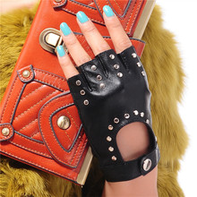 Женские перчатки в стиле панк, с заклепками, на половину пальца, натуральная кожа, перчатки для танцев, для вождения, полу-палец, короткий стиль, бесплатная доставка, XHG-5 2024 - купить недорого