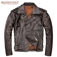 Maplested-Chaqueta desgastada de piel de becerro para hombre, abrigo clásico ajustado de cuero para motocicleta, color marrón, 100%, invierno, 5XL, M190 2024 - compra barato