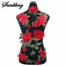 1pcs Brand Patches Flowers Embroidered Partch Iron On Red Rose Fabric Repair Sew Badges Clothes Appliques DIY Wedding Sticker 2024 - buy cheap