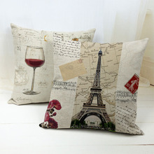 Paris Eiffel Tower Cushion Autumn World Map Shabby Chic Pillow Case Cover Red Wine Party For Living Room Dakimakura 45*45 Linen 2024 - buy cheap