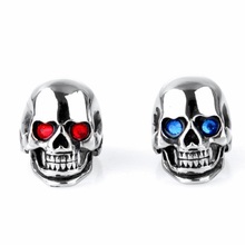 Blue And Red Eyes Heavy Gothic Men's Silver color Tone Brushed 316L Stainless Steel Skull Biker Ring Jewelry US Size7-15 2024 - buy cheap