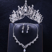 Conjunto de collar de corona de lujo para mujer, conjunto de joyas de boda, Tiara, accesorios de novia, pendientes de circonia cúbica nupcial, cristal 2024 - compra barato