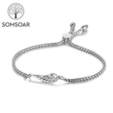 Somsoar-pulsera de alas de Ángel de acero inoxidable, brazalete ajustable de plata/oro rosa, 30 Uds./lote 2024 - compra barato