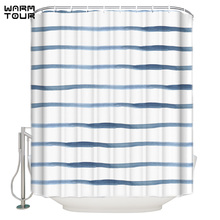 Cortina do chuveiro warmvolta, branco, azul, tira, à prova d'água, decoração, banheiro 2024 - compre barato