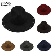 British Retro Jazz Caps Hats Trend Wool Felt Panama Fedoras with Rivet Wide Brim trilby chapeau Hats for Unisex men women 2024 - buy cheap