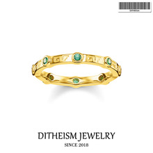 Green Stone Golden Bands Rings, 2019 Summer New 925 Sterling Silver Europe Style Fashion Jewelry Trendy Gift For Women and Men 2024 - buy cheap