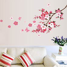Beautiful Pink Sakura Flowers Wall Stickers For Living Room Bedroom Home Decorations Diy Plant Mural Art Pvc Wall Decals 2024 - buy cheap