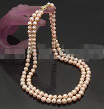 Collar de perlas cultivadas de agua dulce, 2 filas, 7-8mm, rosa, 17 ", 18" 2024 - compra barato