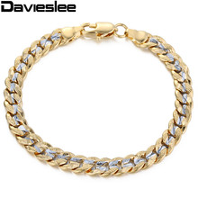 Davieslee Mens Womens Bracelet Chain Silver Color Yellow Gold Filled Hammered Cut Round Curb Link 6mm LGB292 2024 - buy cheap