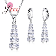 New Exaggerated Lady Funny Ladder Design Jewelry Sets Women Crystal 925 Sterling Silver Necklace Drop Earrings Accessories 2024 - buy cheap