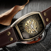 Relógio masculino de bronze, relógio de pulso mecânico automático de esqueleto com caveira 2024 - compre barato