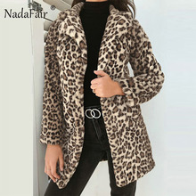 Nadafair с длинным рукавом леопардовый искусственный мех пальто для женщин 2018 осень/зима животный принт длинная Меховая куртка пальто 2024 - купить недорого