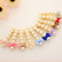 Fashion Solid Colors Silky Ribbon Bowknot Simulated Pearl Golden Hair Clips Barrettes Hair Jewelry for  Women 2024 - buy cheap