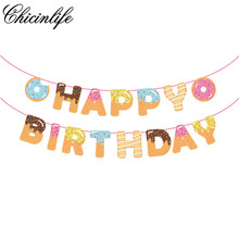 Chicinlife 1Set Donut Time Happy Birthday Bunting Banner Party Kids Baby Shower Photo Booth Props Birthday Decoration Supplies 2024 - buy cheap