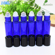 Botella de vidrio roll on de 10ml, botellas de vidrio azules, aceites esenciales, botellas desodorantes roll on, Hlass Roller bottle con bola de Metal H001B 2024 - compra barato