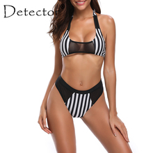 Detector de Bikini a rayas para mujer, bañador Sexy de malla con realce, traje de baño femenino de encaje de cintura alta, 2 piezas, 2019 2024 - compra barato