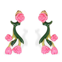 Trendy Jewelry Enamel Glaze Flowers Plants Series Cute Pink Flowers Green Leaves Women Earrings 2024 - buy cheap