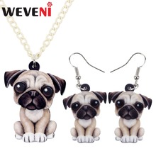 WEVENI Acrylic Cute French Bulldog Pug Dog Earrings Necklace Collar Anime Animal Jewelry Sets For Women Girls Party Gift Pets 2024 - buy cheap