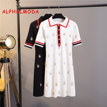 ALPHALMODA-Vestido bordado de manga corta con cuello tipo Polo, moda de verano, 2019 2024 - compra barato