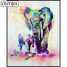 Ouyijia elefante mãe e filho aquarela 5d diy pintura de diamante bordado completo diamante quadrado imitação de mosaico imagem 2024 - compre barato