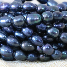 Cuentas sueltas de perlas negras de agua dulce, 7-8mm de arroz natural, venta al por mayor, gran oferta, joyería, 15 pulgadas, B1372 2024 - compra barato