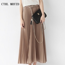 2018 Summer New Fashion Elegant Bohemia Chiffon Pleated Elastic Waist Women Floor-Length Long Maxi Tulle Beach Skirt With Belt 2024 - buy cheap