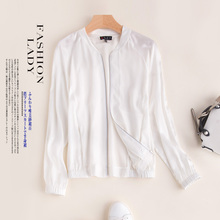 Chaqueta de verano de crepé y crepé satinado liso corto de béisbol, abrigo bonito de seda natural, informal, elegante, fino, 2019 2024 - compra barato