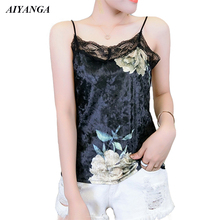 Womens velvet Lace T shirts Vest Summer 2019 Hot Sale Sexy Vest Print Fashion Camisole Crop Top Sleeveless T-Shirt Tank Top 2024 - buy cheap