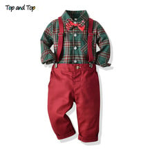 Top and Top Autumn Boys Gentleman Clothing Sets Long Sleeve Plaid Shirt with Bowtie+Suspender Trousers Kids Boys Clothes Bebe 2024 - buy cheap