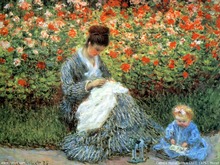 100% ручная работа пейзаж Картина маслом Размножение на льняном холсте, madame-monet-and-child от claude monet 2024 - купить недорого