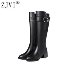 ZJVI Women Genuine Leather Thigh High Boots Womens Winter Knee High Boots 2021 Sexy Black Square Heels Woman Pointed Toe Shoes 2024 - buy cheap