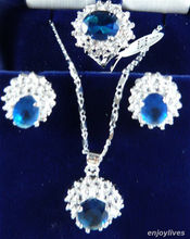 Free shipping@@@@@   Blue Cubic Zirconia White stone Crystal Pendant Necklace Earrings Ring Set 2024 - buy cheap