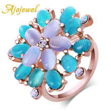 Ajojewel-Anillo de flores de ópalo azul púrpura para mujer, sortija de cóctel, joyería de lujo para dedos, venta al por mayor, Bijioux 2024 - compra barato