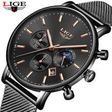 Top Luxury Brand LIGE 2019 New Men's Fashion Ultra Thin Quartz Watch Men Moon Phase Business Calendar Waterproof Clock Relojes 2024 - buy cheap