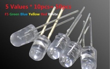 5MM Transparent Cove LED Kit 5 Values * 10pcs= 50pcs  F5 Green Blue Yellow Red White Assortment DIY Assorted kit set pack 2024 - buy cheap
