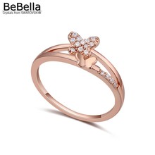 BeBella-Anillo de mariposa doble con Circonia cúbica para mujer, joyería chapada en Color dorado, regalo de moda 2024 - compra barato